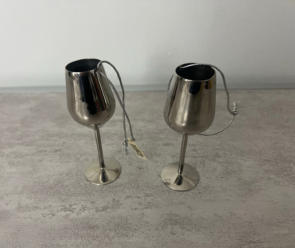 2x Crate & Barrel Silver Wine Goblet Cup Stainless NWT